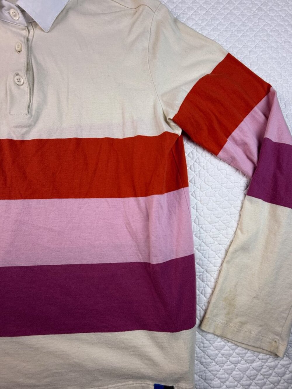 KULE The Patch Cotton Rugby Shirt Stripes Pink Multi Size M - Picture 7 of 16